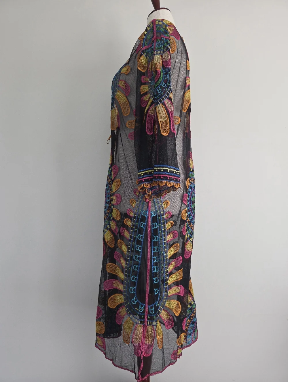 Rachel Zoe Black Sheer Multicolor Embroidered Kimono Cover-Up Size OS - Picture 2 of 8